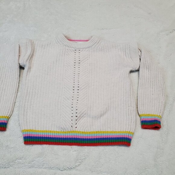 Boden Cream Cable Knit Rainbow Wool Blend Cottagecore Artsy School Sweater 8 9 - Picture 1 of 5
